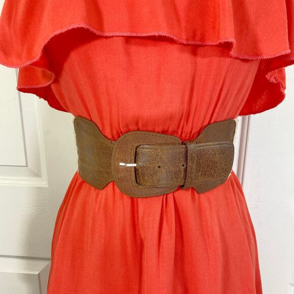 Orange ruffled strapless belted sundress by full tilt Women's xs boho hi low hem - Picture 5 of 9
